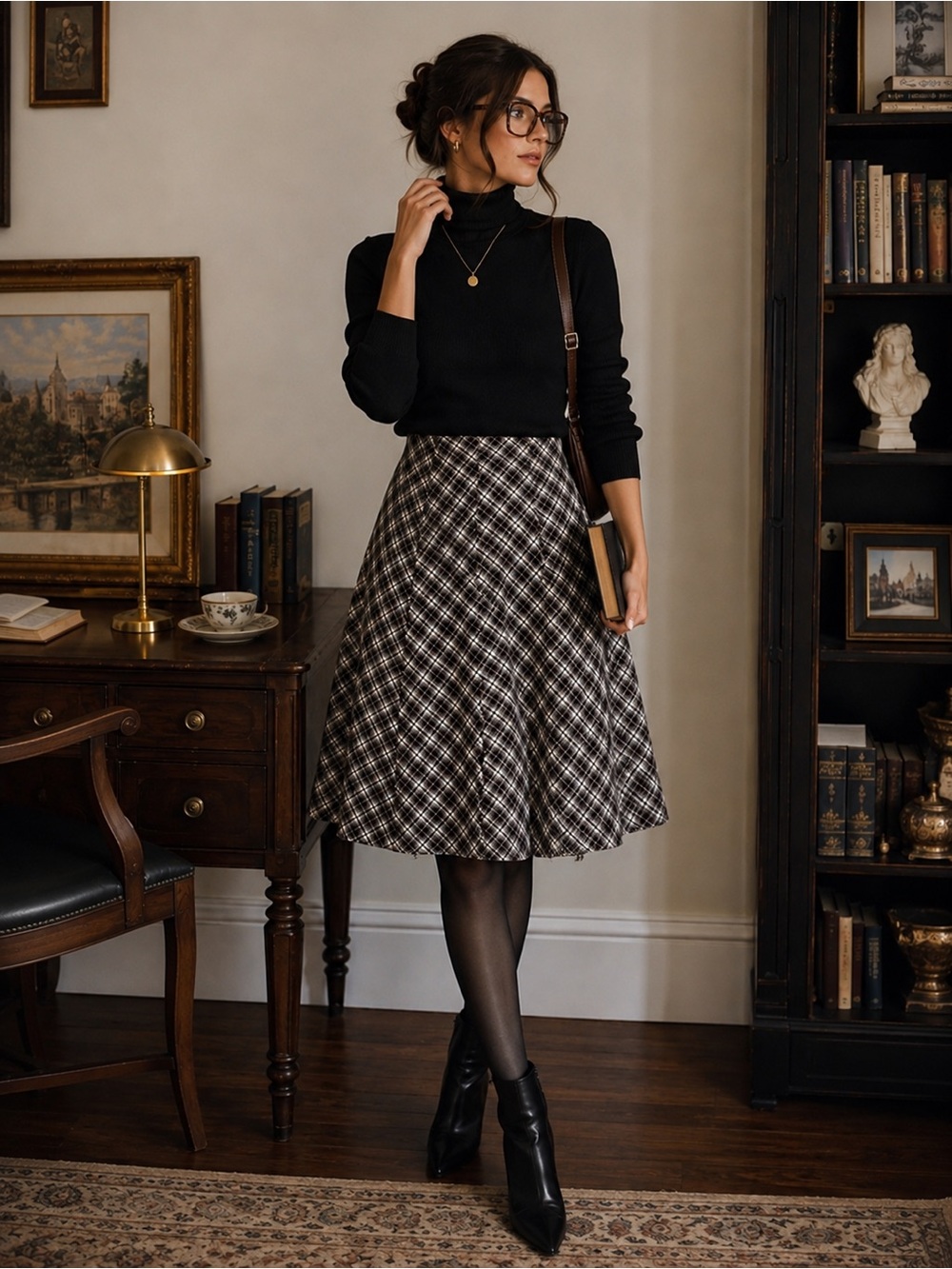 H&M Peek a boo Plaid A-Line Lined Skirt burgundy Dark Academia